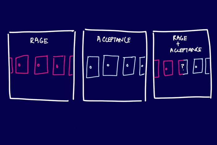 illustration depicting a wider range of doors if we can encompass polarities of emotions