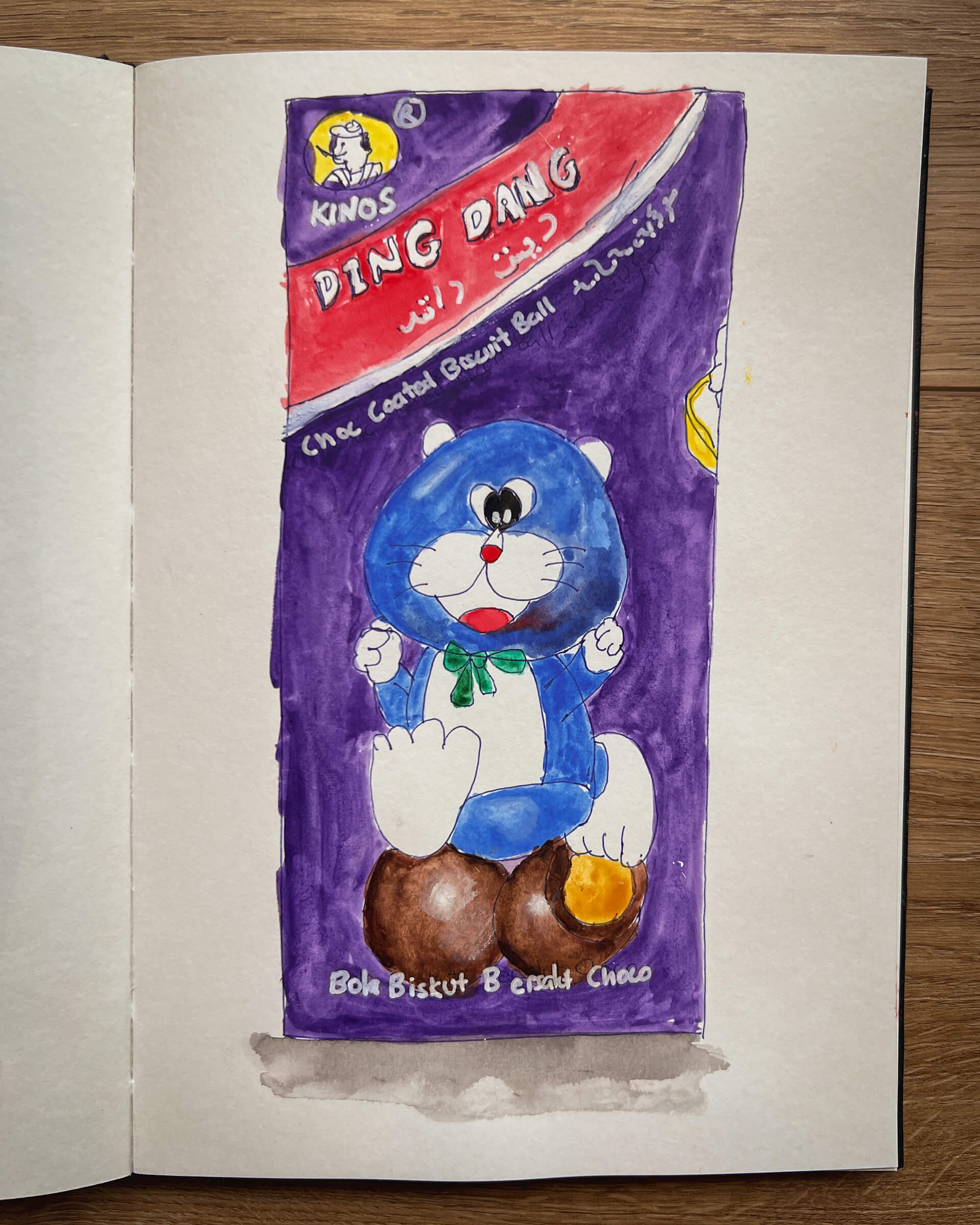 photo of a painting of "Ding Dang", a local chocolate snack in Singapore