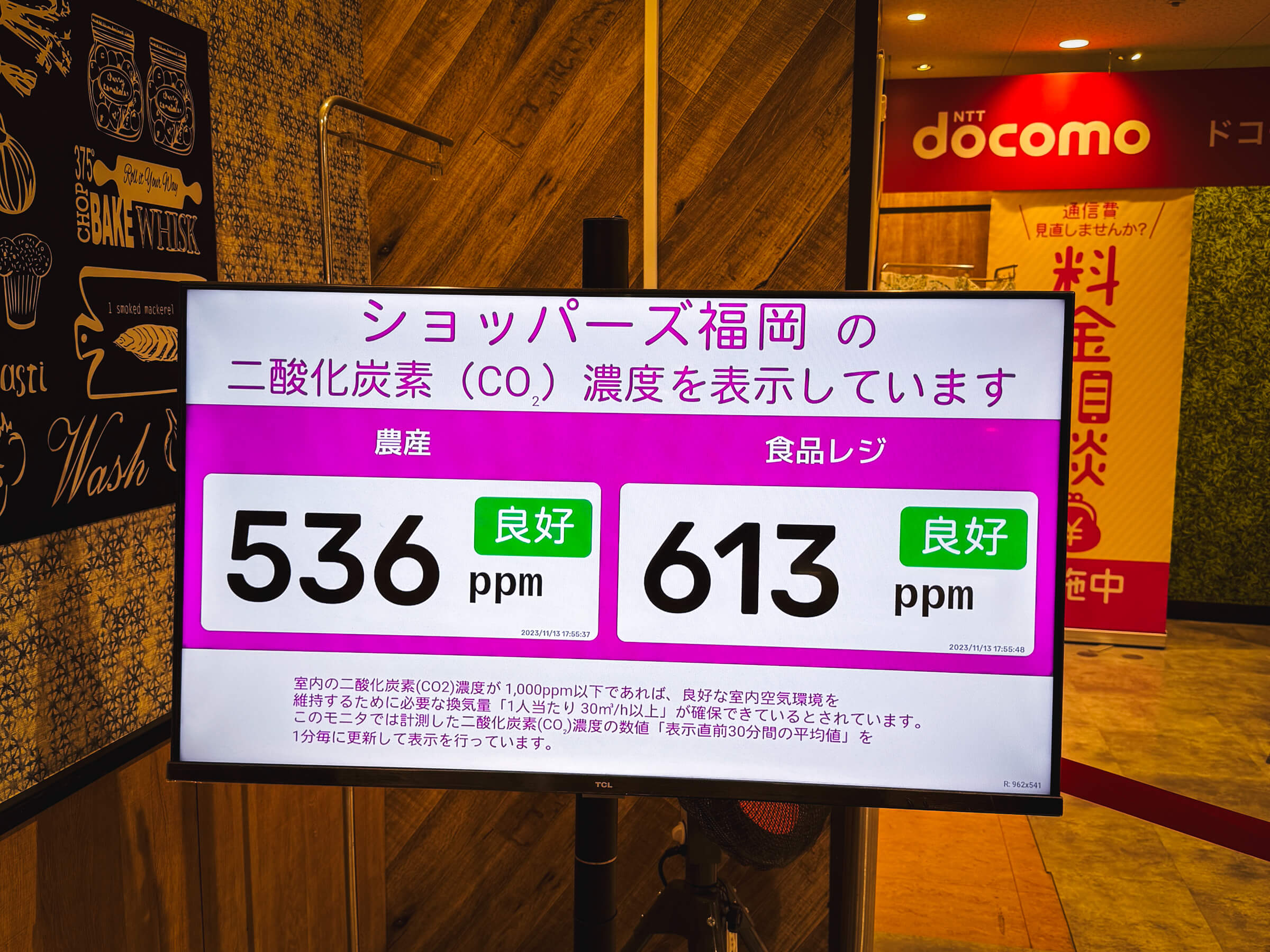 photo of Aeon Shoppers Fukuoka showing the co2 readings in their indoor areas