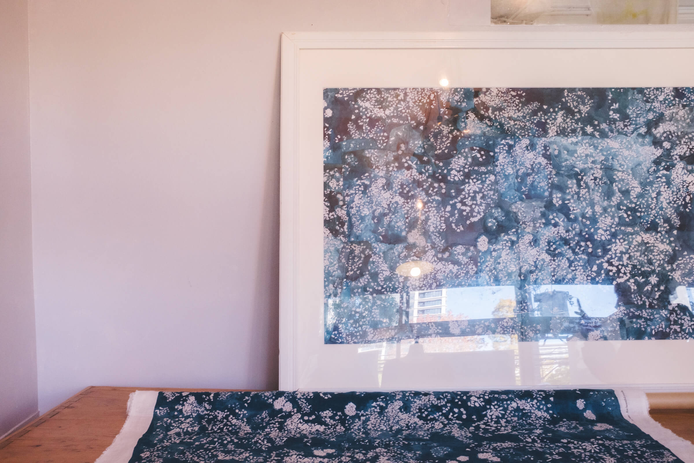 photo of a painting that is made into a textile at the nani IRO studio