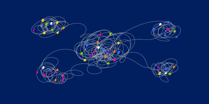 abstract illustration of the complex network of thoughts connecting to the greater complex network that is our world