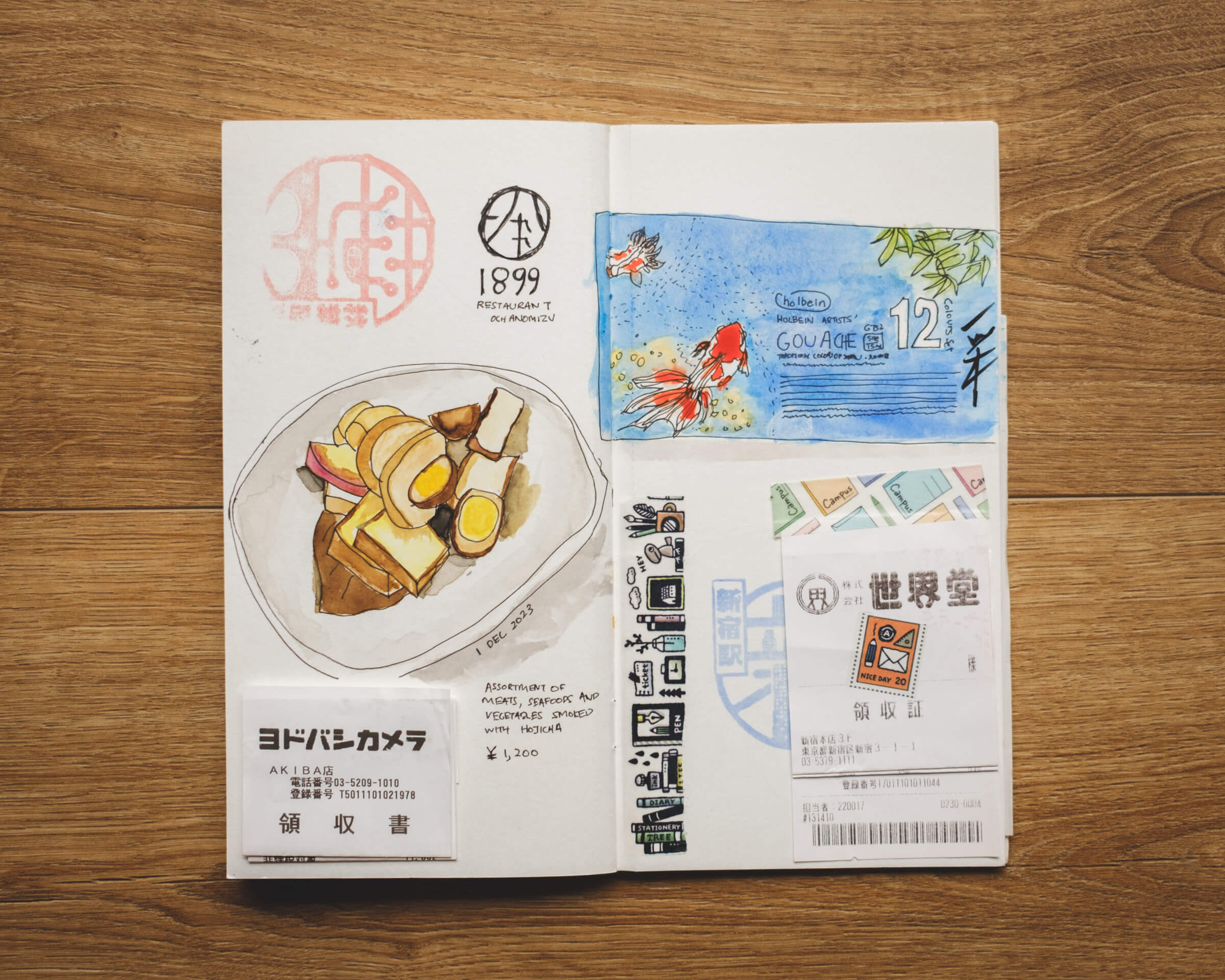 photo of my sketchbook spread from my japan trip: tokyo