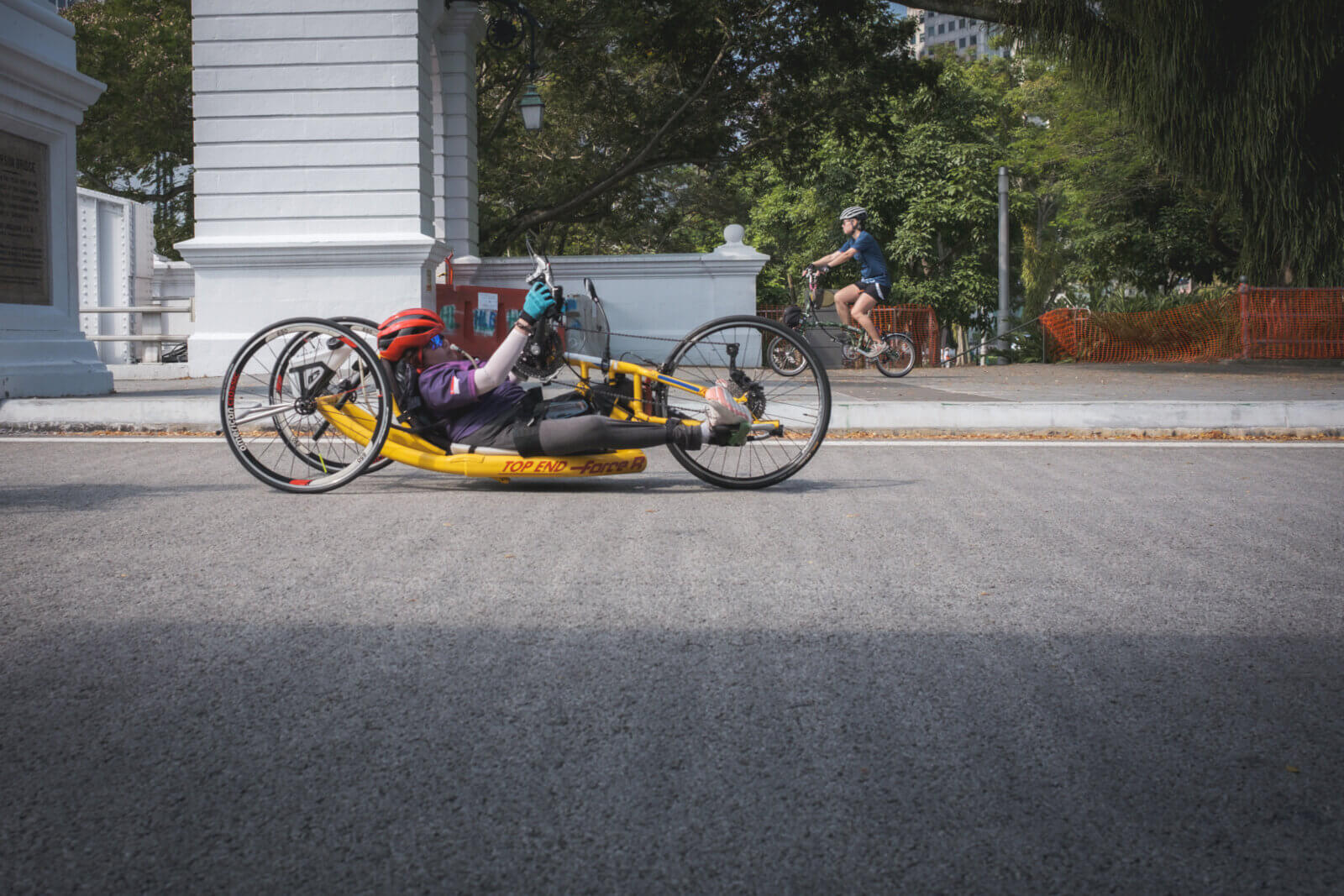 photo of a person with a recumbent bicycle