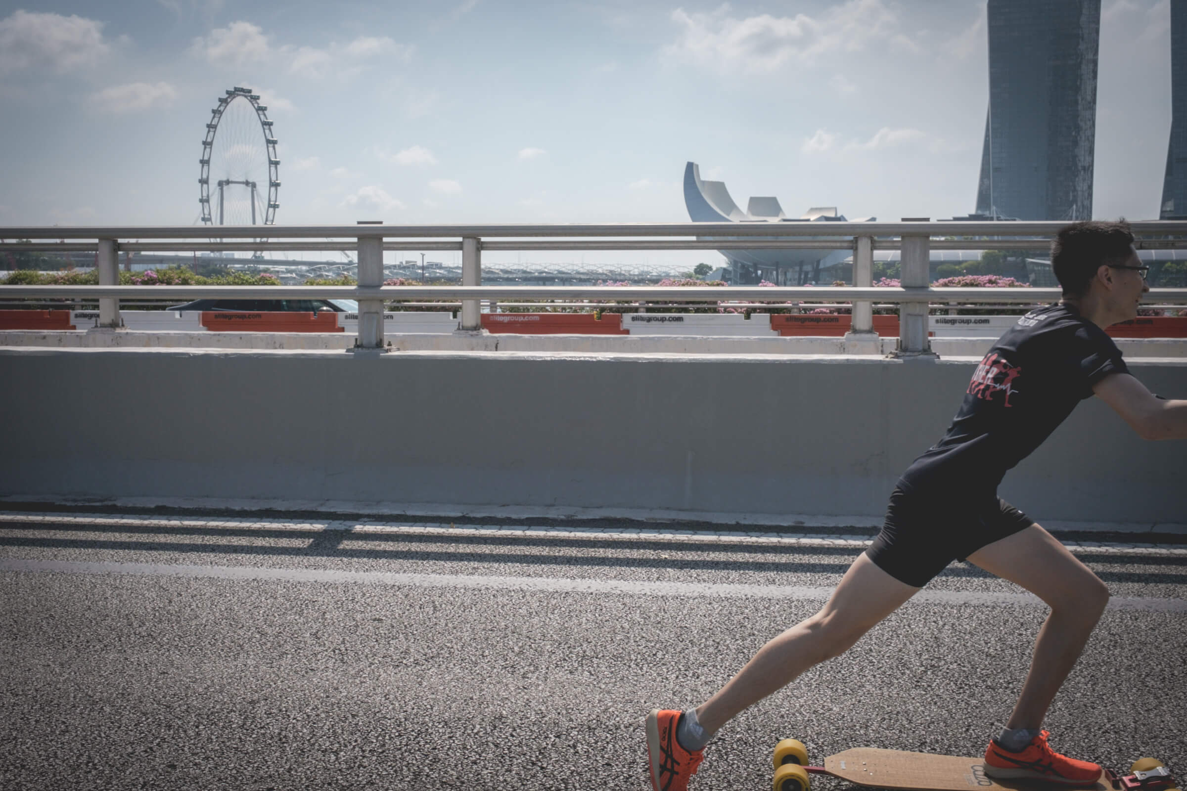 photo of a person skateboarding with a smile
