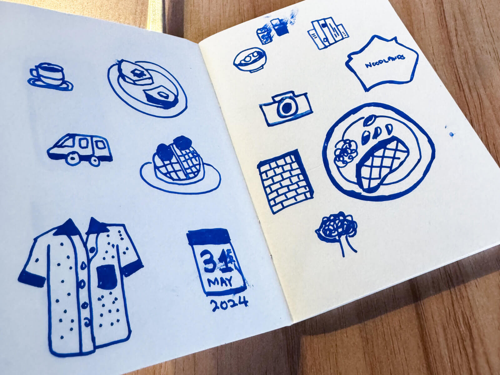 photo of my sketchbook containing icon-style illustrations of my day
