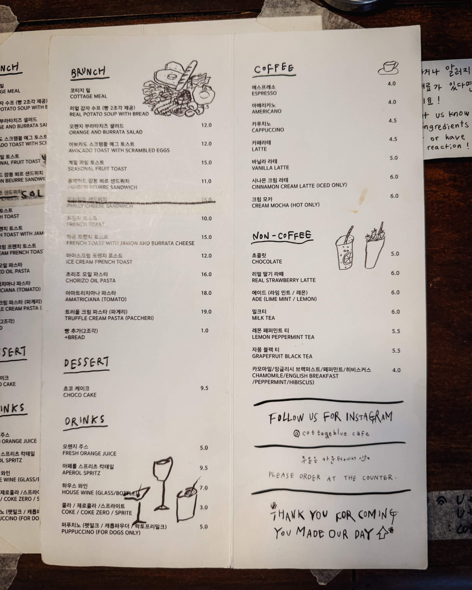 photo of a cafe menu