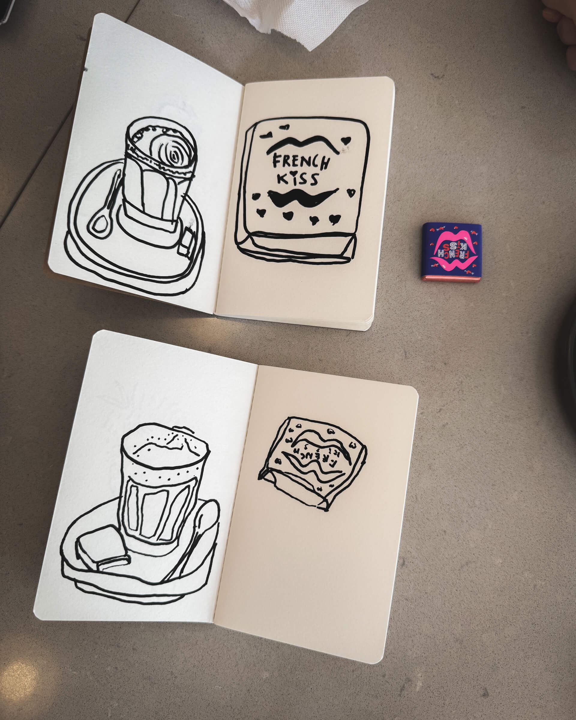 photo of my partner and me drawing the same things using the same tools