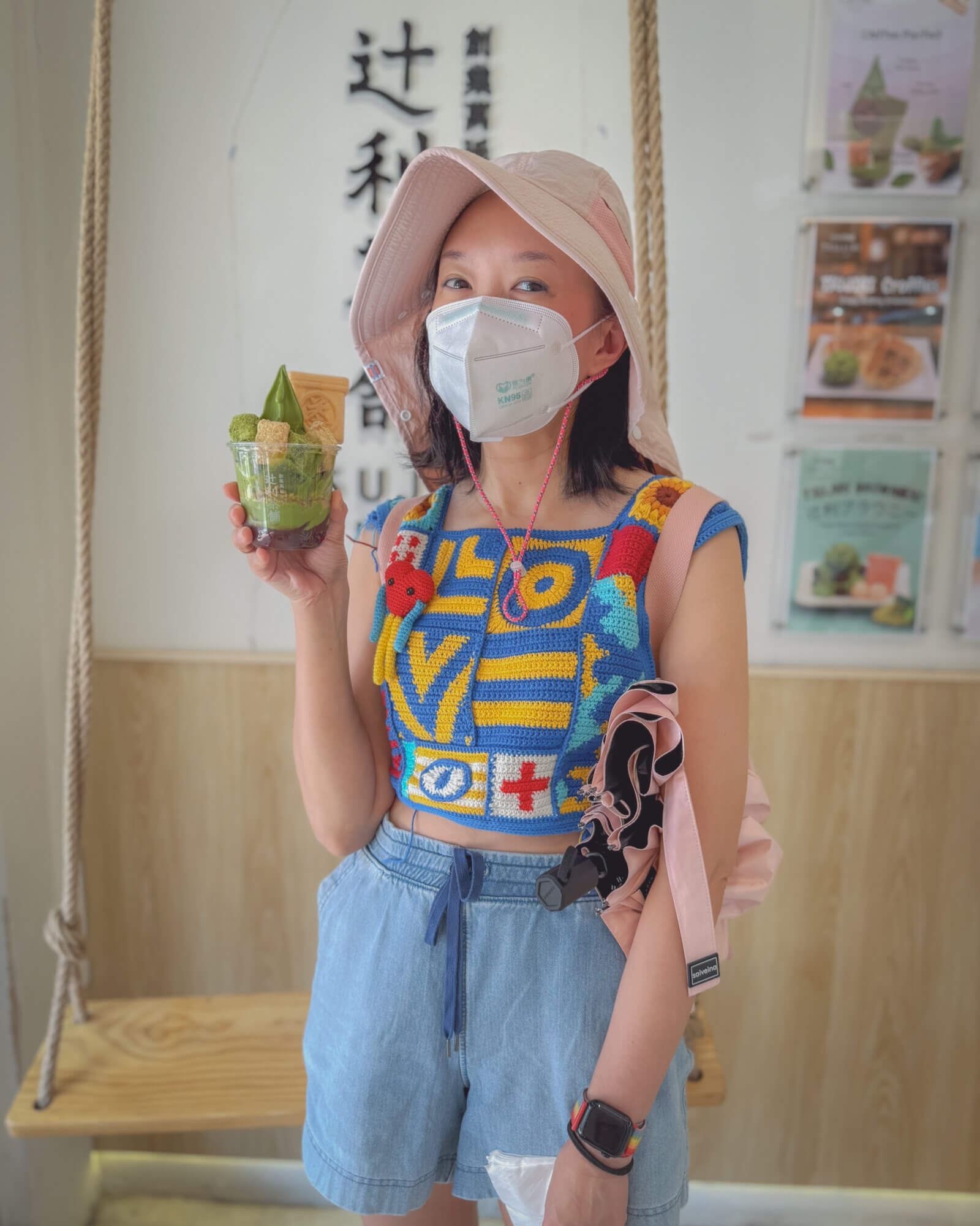 my partner holding a matcha parfait 