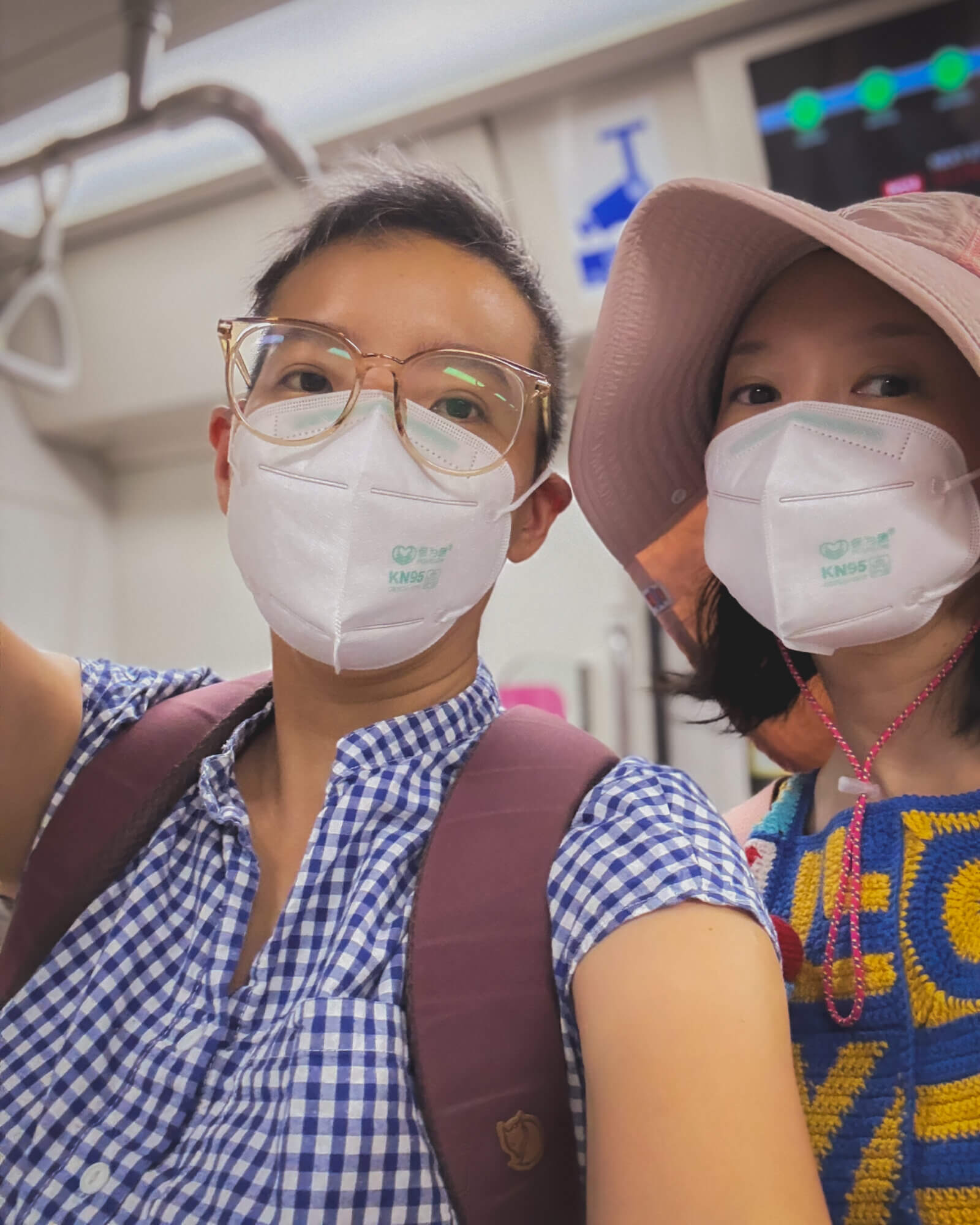 us wearing masks on a train