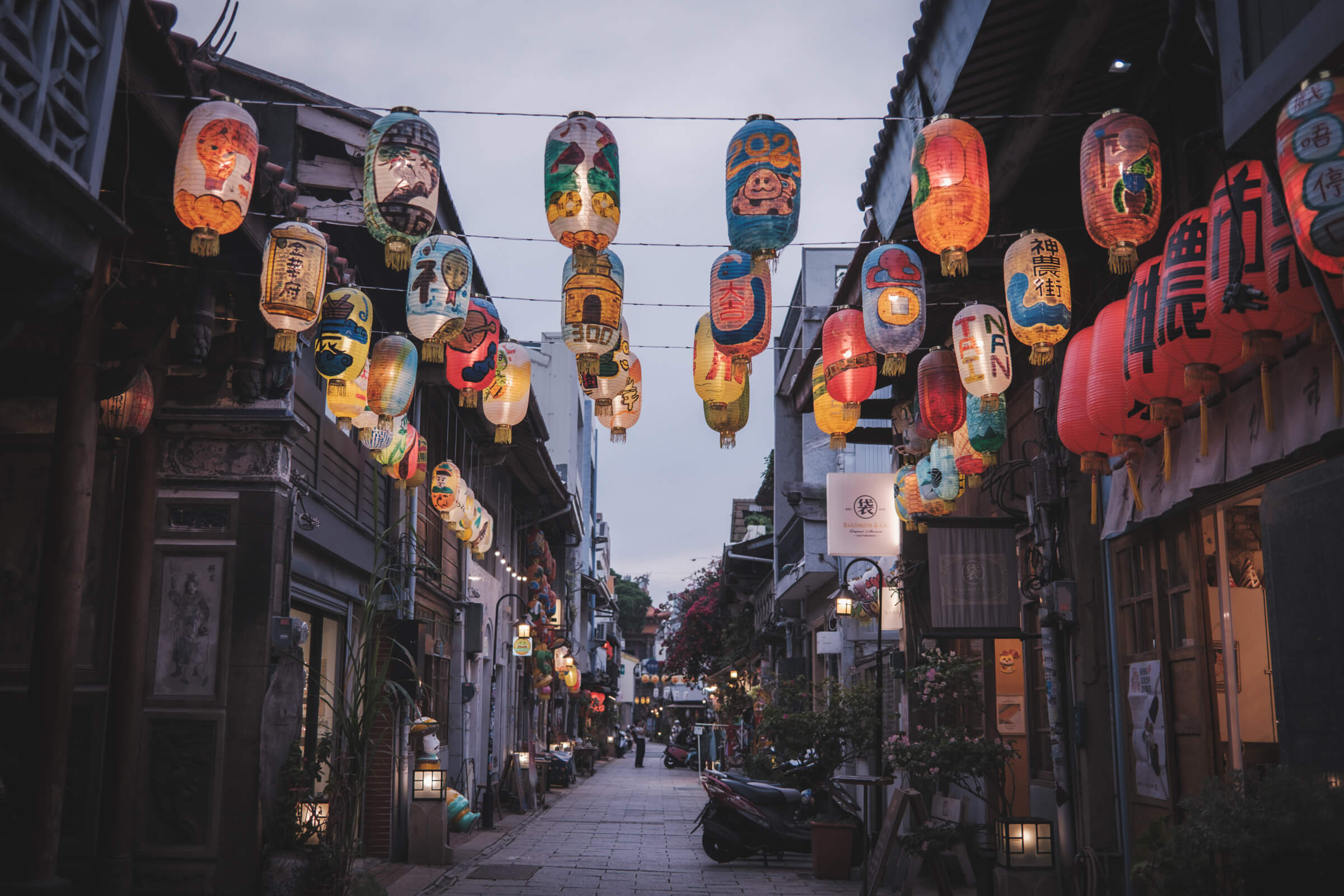 photo of a street with pretty lanterns