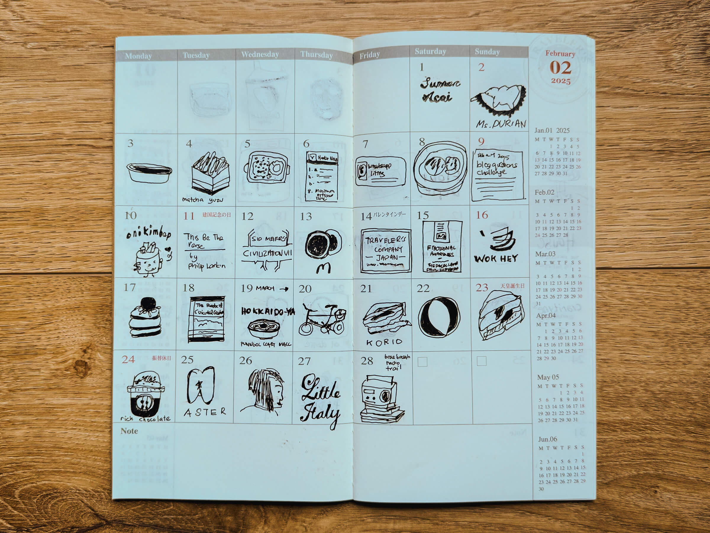 photo of my feb 2025 monthly planner sketches