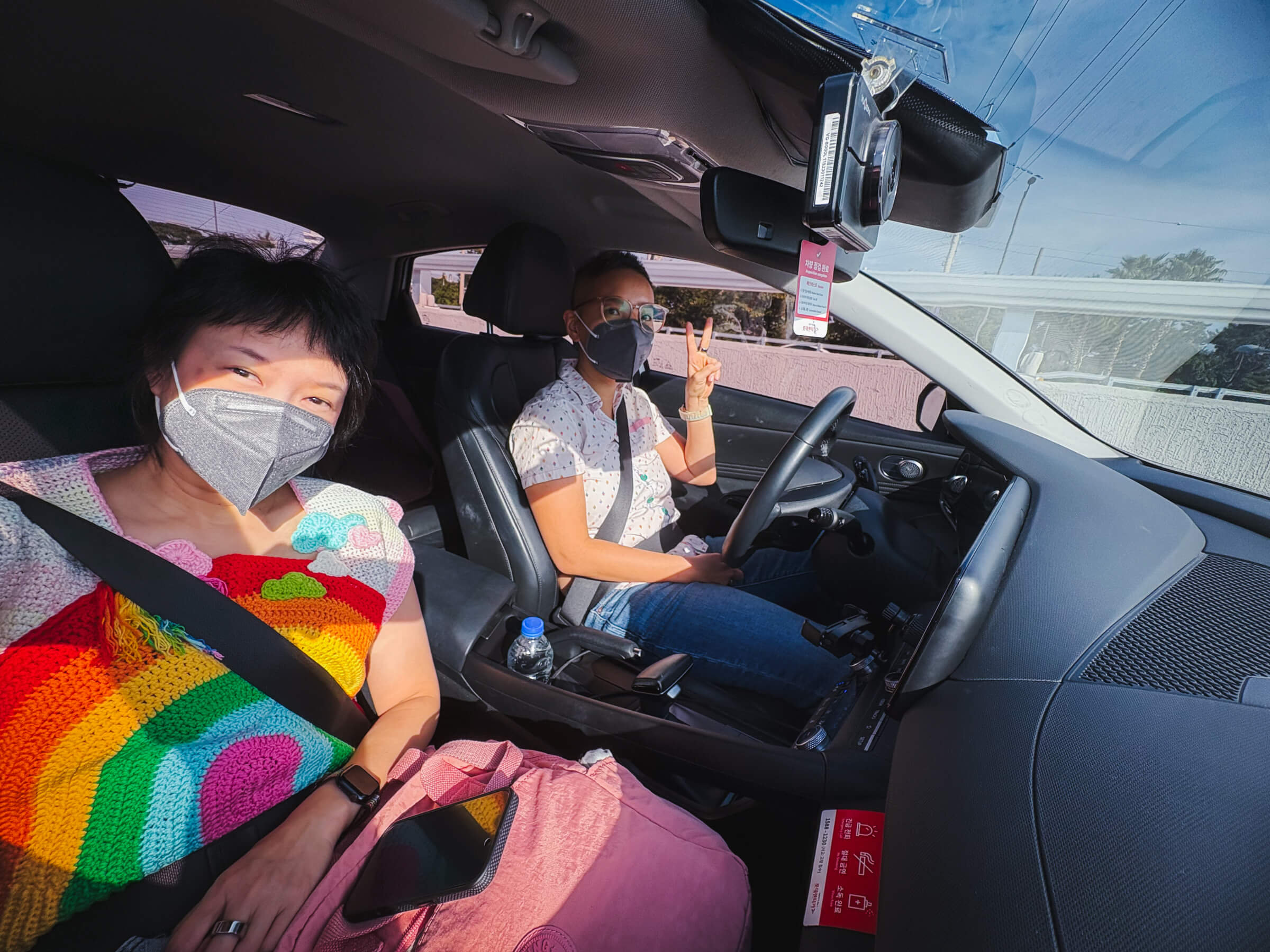 photo of us in the rental car